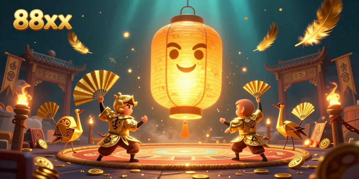 Experience the thrill of 88xx gaming as golden lanterns illuminate a vibrant casino scene filled with action.